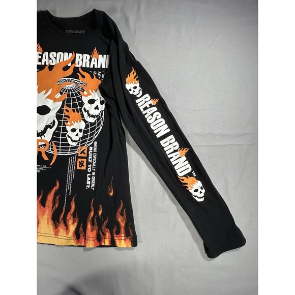 Reason Brand Fire and Skull long sleeve T-shirt men's small - Picture 3 of 5